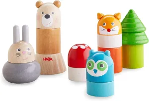 HABA Wooden Stacking Toy Forest Animals, Montessori Wooden Blocks for Toddlers with 15 Pieces, Preschool Learning Toys and STEM Toys for Toddlers Ages 18 Months , Made in Germany