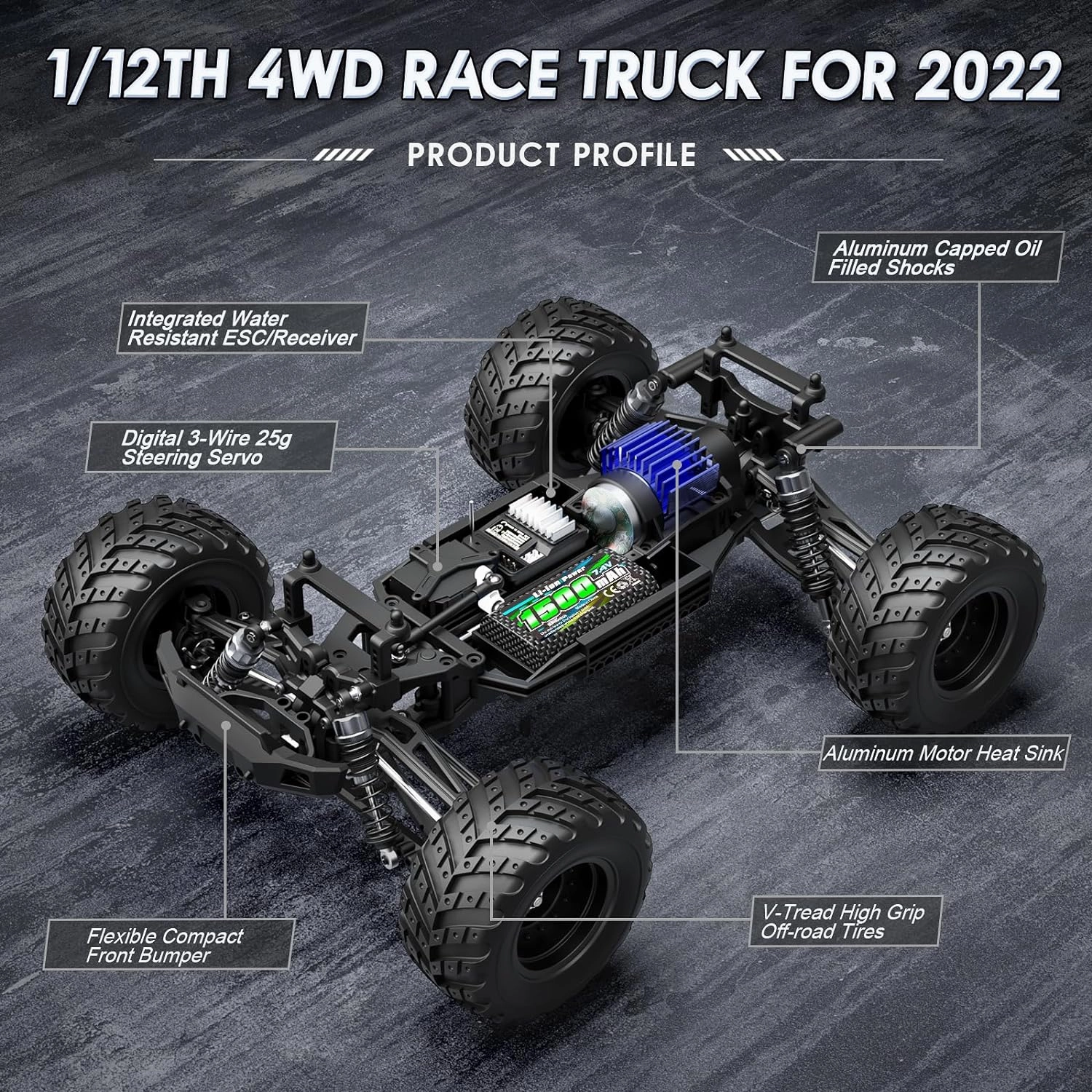 HAIBOXING 1:12 Scale RC Cars 903 RC Monster Truck, 38 km/h Speed Hobby Fast RC Cars for Kids and Adults Toy Gifts, 2.4 GHz 4WD Electric Powered Remote Control Trucks Ready to Run 40  Min Playtime