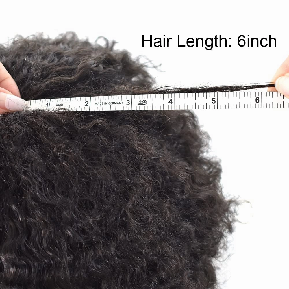 Hair System for Black Men Wave Curly Human Hair Uint African American Black Men Afro Toupee Full Poly Skin Injection Pu Wave Hair Pieces (10MM Afro Wave, 1# Jet Black)