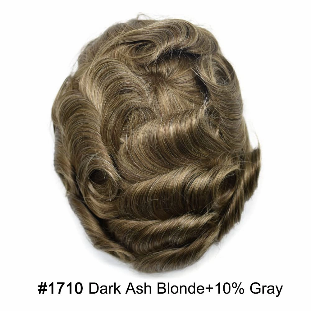 Hair System For Men Soft Full Swiss Lace Mens Toupee Human Hair Replacement Systems Bleached Knots Toupee For Men Hair Piece 7x9#1710#17 DARK ASH BLONDE 10% GREY 100% Density