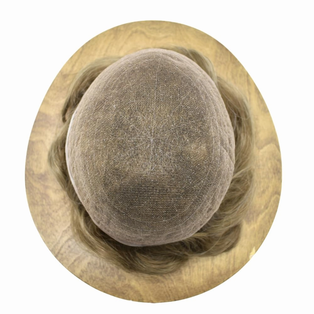 Hair System For Men Soft Full Swiss Lace Mens Toupee Human Hair Replacement Systems Bleached Knots Toupee For Men Hair Piece 7x9#1710#17 DARK ASH BLONDE 10% GREY 100% Density