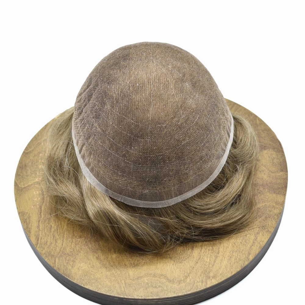 Hair System For Men Soft Full Swiss Lace Mens Toupee Human Hair Replacement Systems Bleached Knots Toupee For Men Hair Piece 7x9#1710#17 DARK ASH BLONDE 10% GREY 100% Density