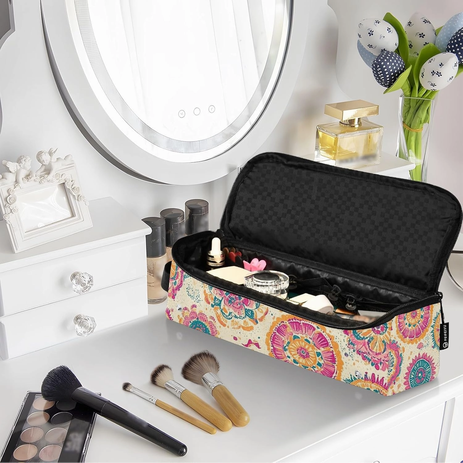Hair Tools Travel Bag and Heat Resistant Mat Hair Tool Travel Case Portable Organizer for Women Flat Irons Straighteners Curling Iron and Hair Care Accessories Bright Pink Pattern