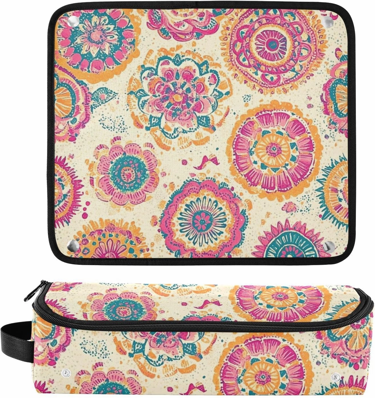 Hair Tools Travel Bag and Heat Resistant Mat Hair Tool Travel Case Portable Organizer for Women Flat Irons Straighteners Curling Iron and Hair Care Accessories Bright Pink Pattern