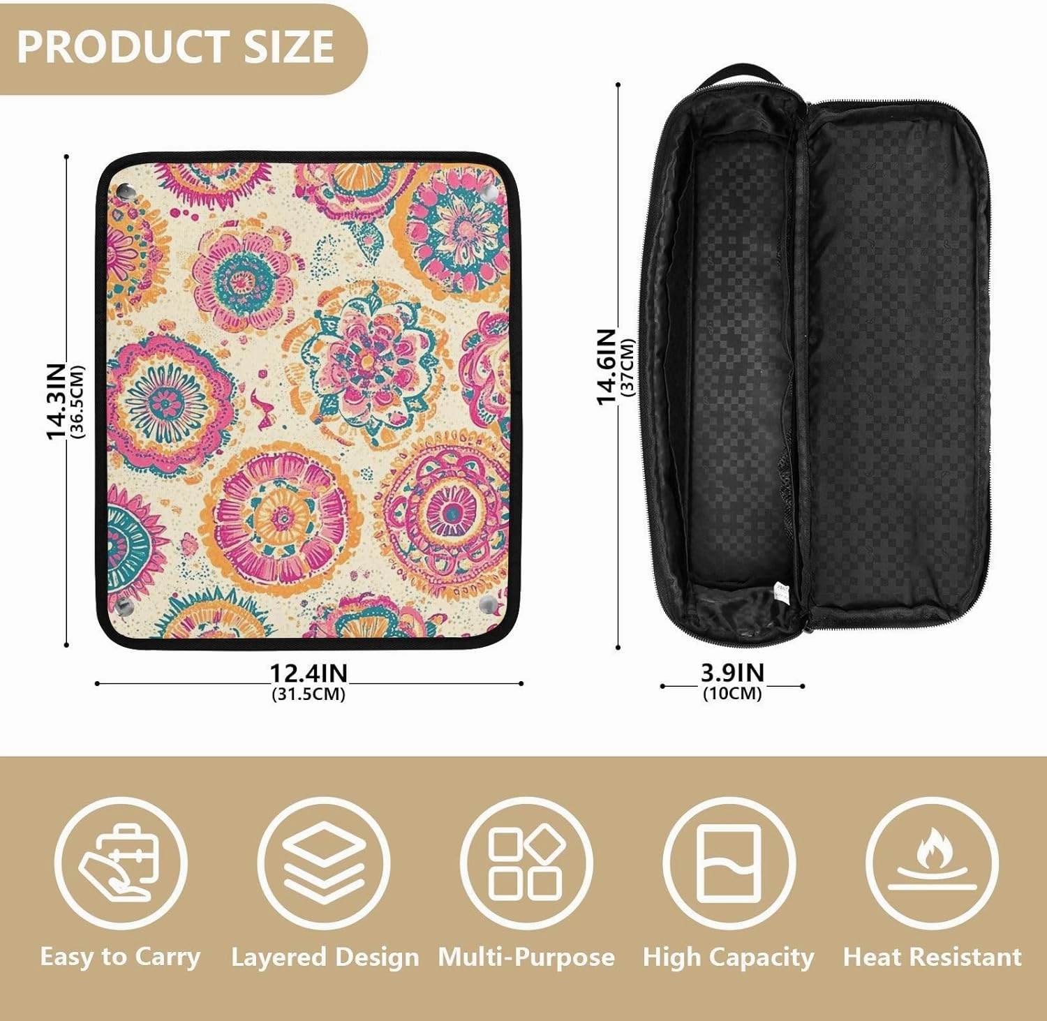 Hair Tools Travel Bag and Heat Resistant Mat Hair Tool Travel Case Portable Organizer for Women Flat Irons Straighteners Curling Iron and Hair Care Accessories Bright Pink Pattern