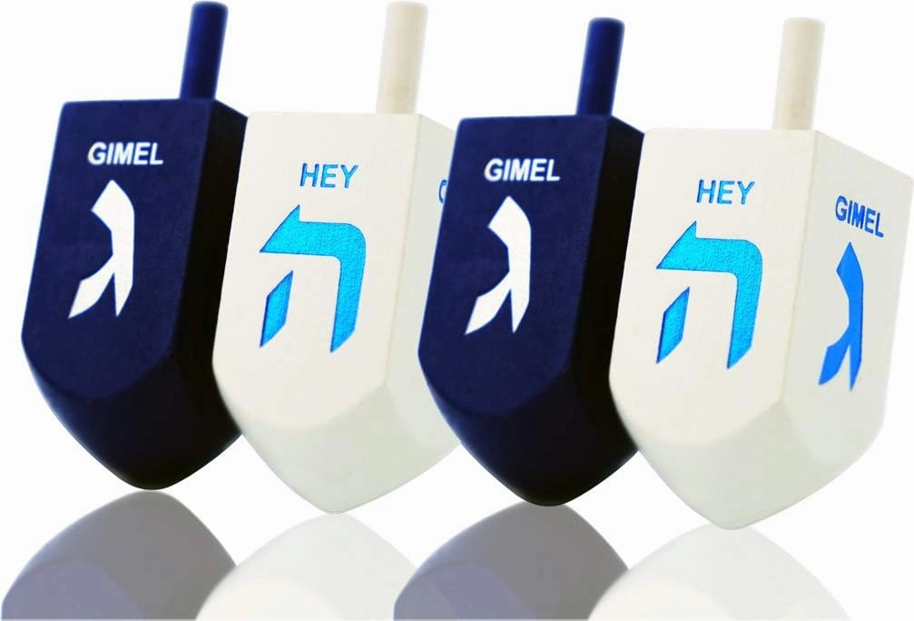 Hanukkah Dreidel Extra Large Blue & White 3" Inch Wooden Dreidels Hand Painted, Includes Game Instruction Cards- (10-Pack XL)