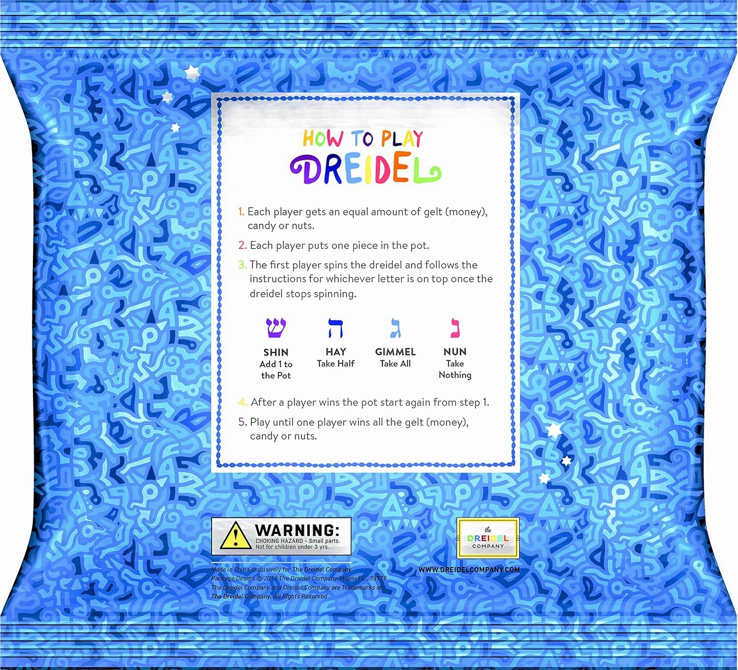 Hanukkah Dreidel Extra Large Blue & White 3" Inch Wooden Dreidels Hand Painted, Includes Game Instruction Cards- (10-Pack XL)