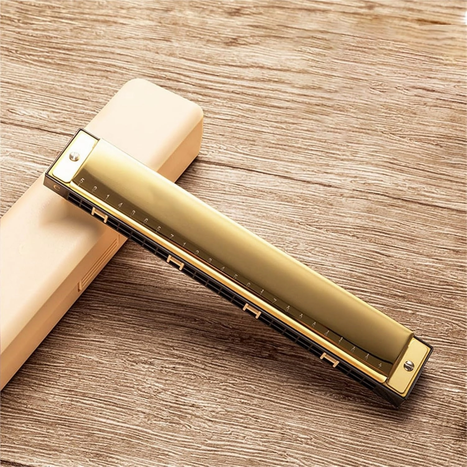Harmonica 24 Holes Polyphonic C Tune Beginners And Adult Self Taught Musical Instruments(Gold)