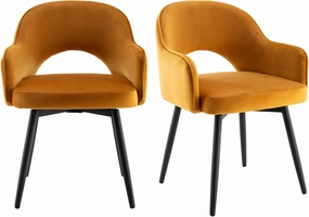 HEAH-YO Modern Swivel Accent Chairs Set of 2, Velvet Dining Chairs with Armrest and Black Metal Legs, Small Desk Chairs for Home Office Living Room Dining Room, Yellow