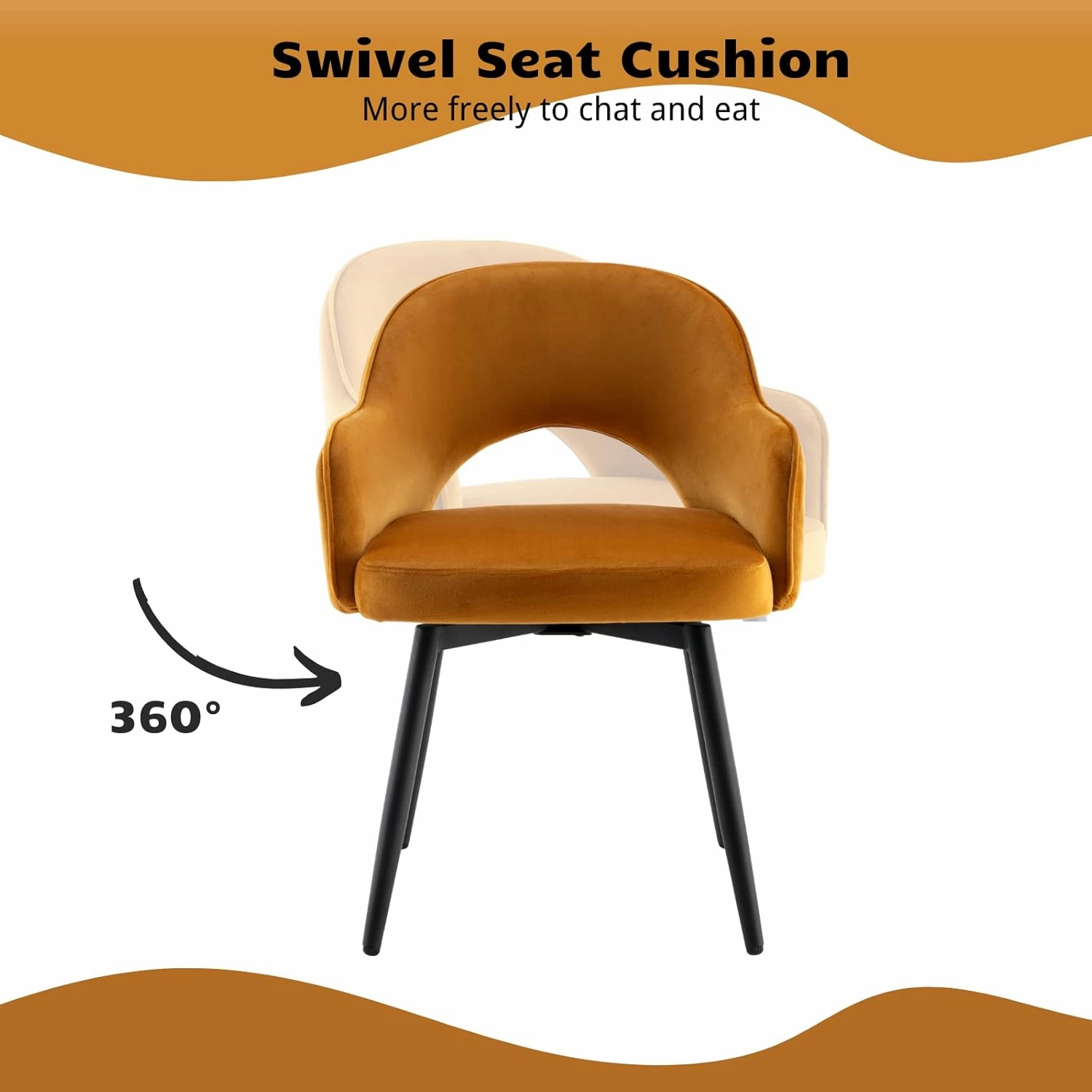 HEAH-YO Modern Swivel Accent Chairs Set of 2, Velvet Dining Chairs with Armrest and Black Metal Legs, Small Desk Chairs for Home Office Living Room Dining Room, Yellow