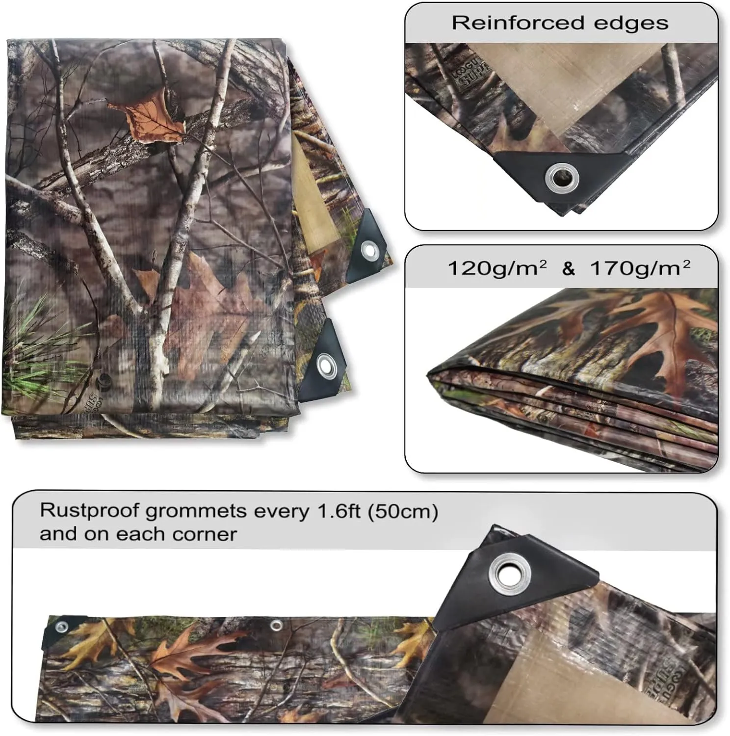 Heavy Duty 8 Mil Tarp Cover Waterproof UV Resistant Tarpaulin Used for Outdoor, Hunting, Camping, Backpacking, Canopy Tent, Ground Tarp, Cover Boat, Motorcycles, Roofs, Wood