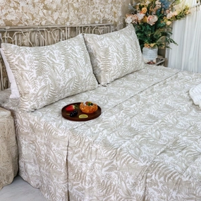 Helthep Floral Sheet Set Full, 100% Cotton Khaki Tropical Leaves Pattern Bed Sheets Shabby Flower Printed Sheets with 17.5" Deep Pocket, 4Pcs Gray Botanical Vintage Floral Sheet for Full Size Bed
