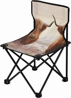 Highland Cow Portable Outdoor Folding Chair Anti-Slip Padded Oxford Cloth Stool Camping Chair Small for Beach Hiking Fishing Gardening Quad Camp Chair