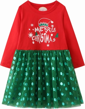 HILEELANG Toddler Girl Dress Long Sleeve Winter Christmas Clothes Cotton Casual Playwear Basic Tunic Outfit Dresses