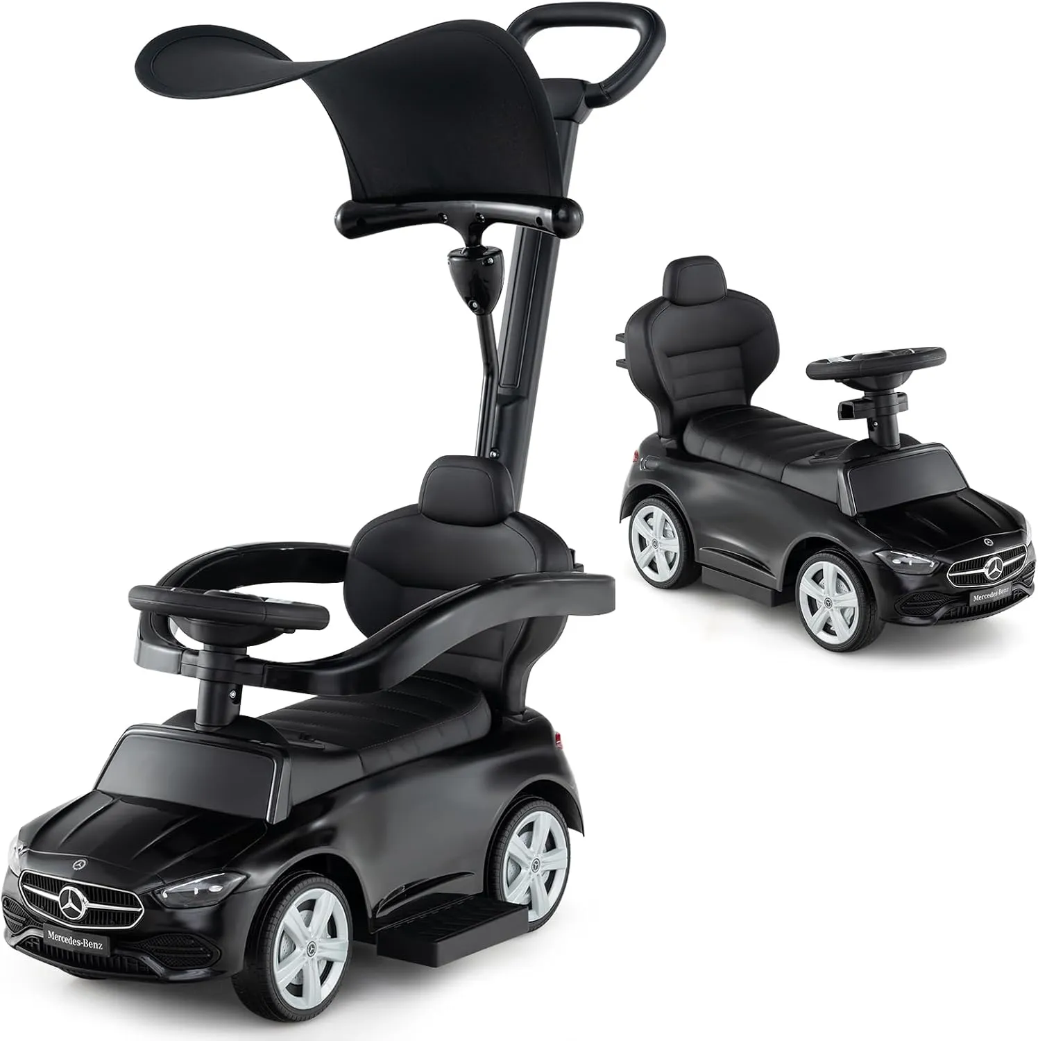 HONEY JOY Ride On Push Car, Licensed Mercedes-Benz Push Cars for Toddlers, Adjustable Canopy & Seat Storage, Horn, Toddler Push Car with Handle, Ride On Toy for Boys Girls(Black)