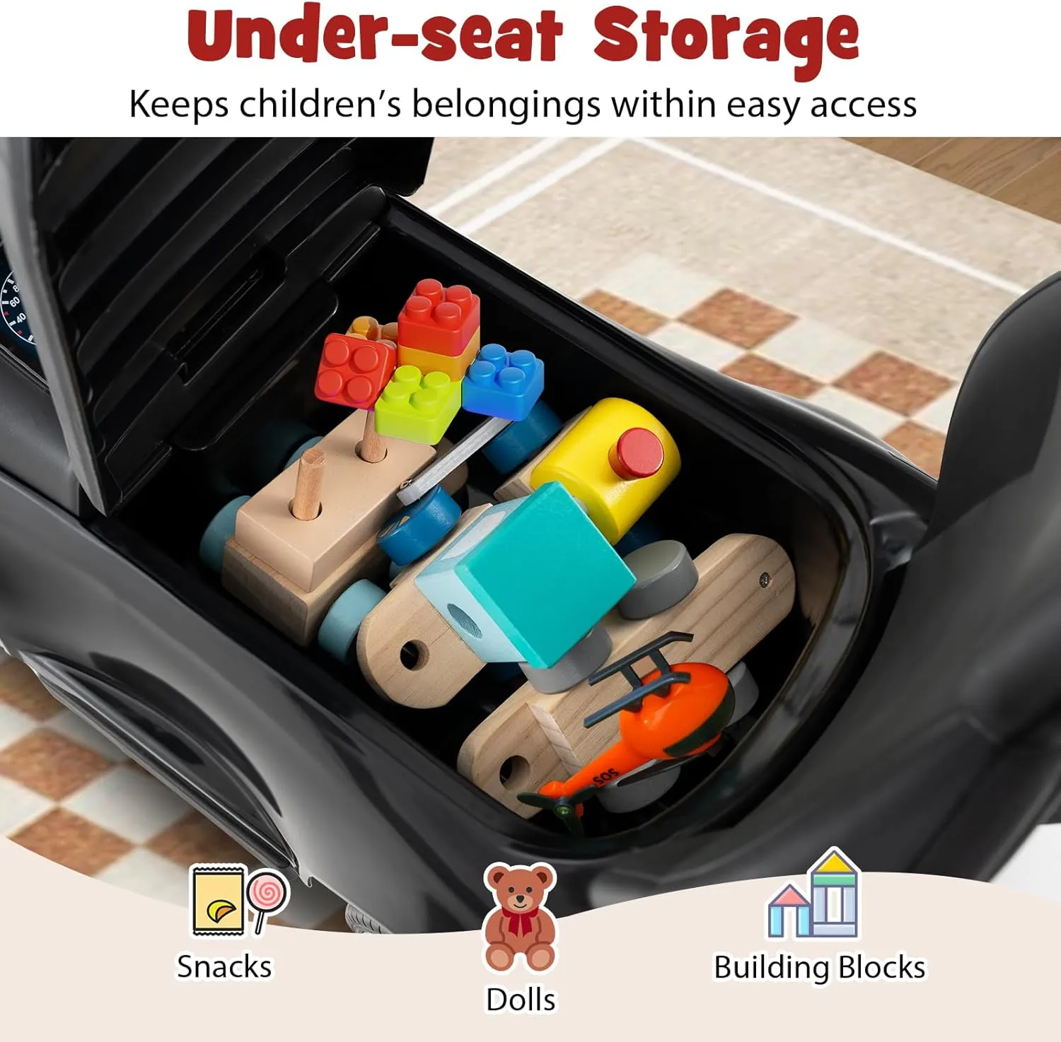 HONEY JOY Ride On Push Car, Licensed Mercedes-Benz Push Cars for Toddlers, Adjustable Canopy & Seat Storage, Horn, Toddler Push Car with Handle, Ride On Toy for Boys Girls(Black)