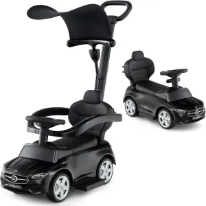 HONEY JOY Ride On Push Car, Licensed Mercedes-Benz Push Cars for Toddlers, Adjustable Canopy & Seat Storage, Horn, Toddler Push Car with Handle, Ride On Toy for Boys Girls(Black)