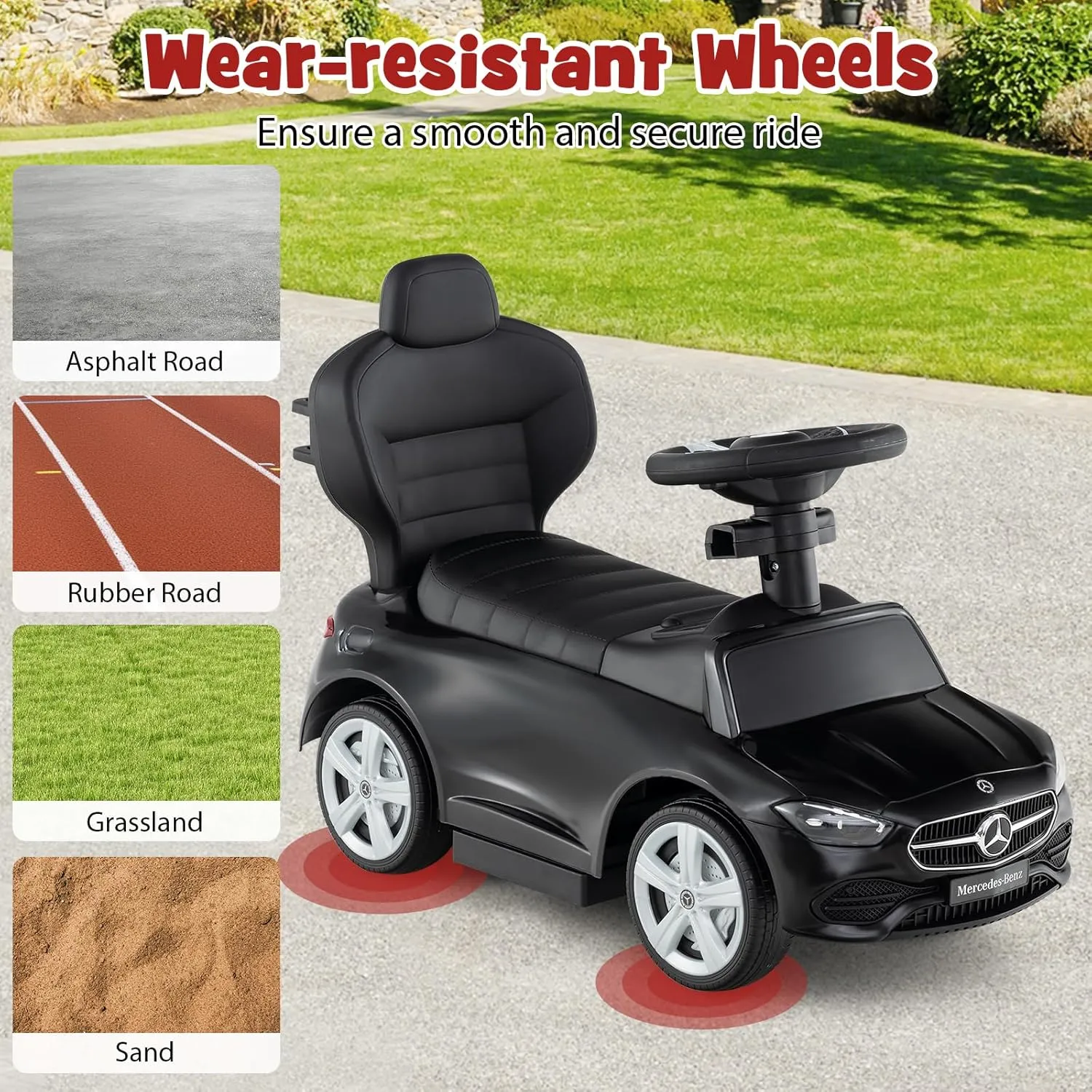 HONEY JOY Ride On Push Car, Licensed Mercedes-Benz Push Cars for Toddlers, Adjustable Canopy & Seat Storage, Horn, Toddler Push Car with Handle, Ride On Toy for Boys Girls(Black)