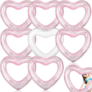 Honoson 8 Pcs Heart Pool Float 47.3 x 43 Inch Inflatable Swimming Rings Heart Shaped Bachelorette Pool Float Water Loungers Tube Ring Floatie Fun Photo Prop for Beach Engagement Wedding Party Decors