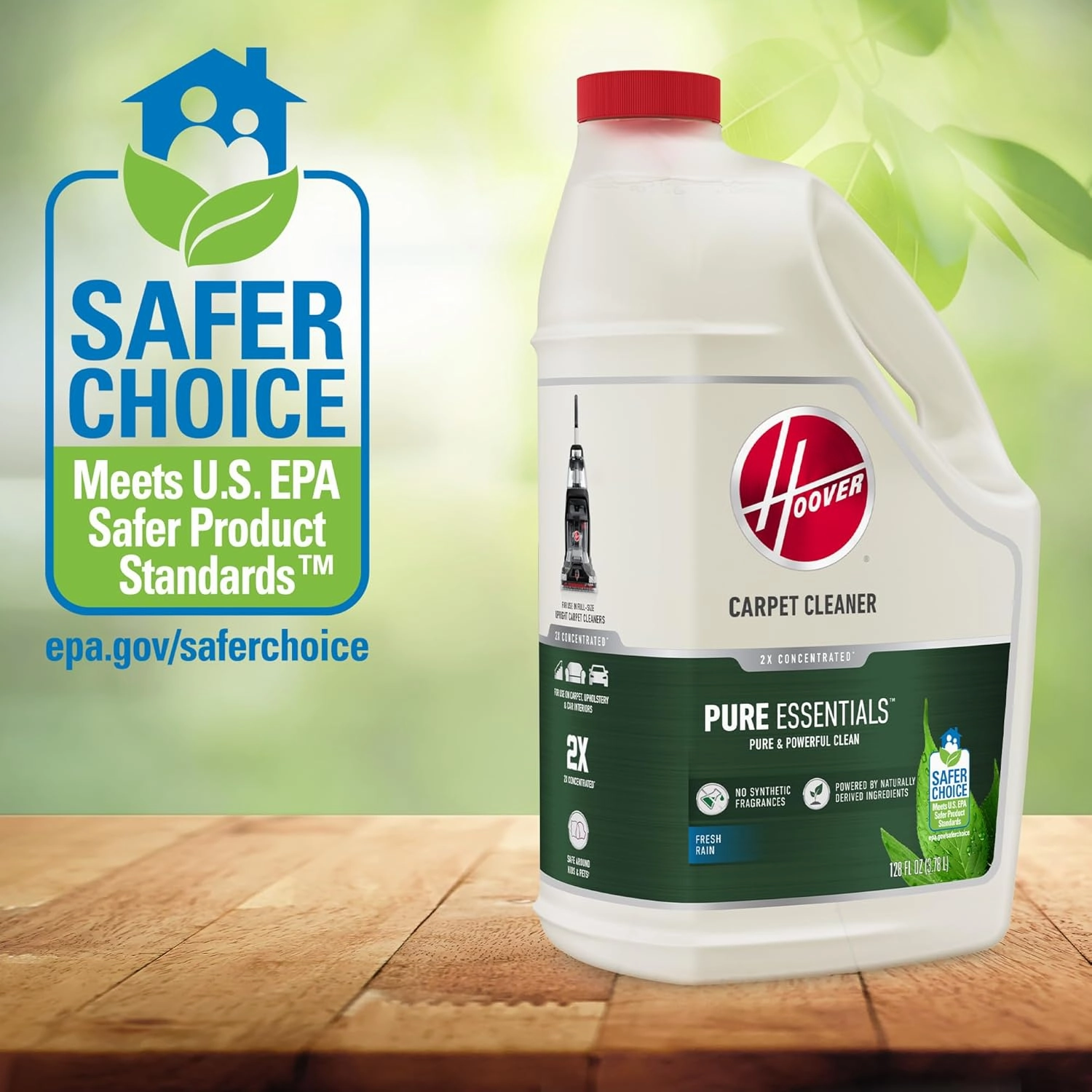 Hoover Pure Essentials Carpet Cleaner Solution, 128 oz., Fresh Rain Scent, Natural Plant Based Formula, Deep Cleaning Carpet Shampoo Solution, Pair With Hoover Carpet Cleaner Machine