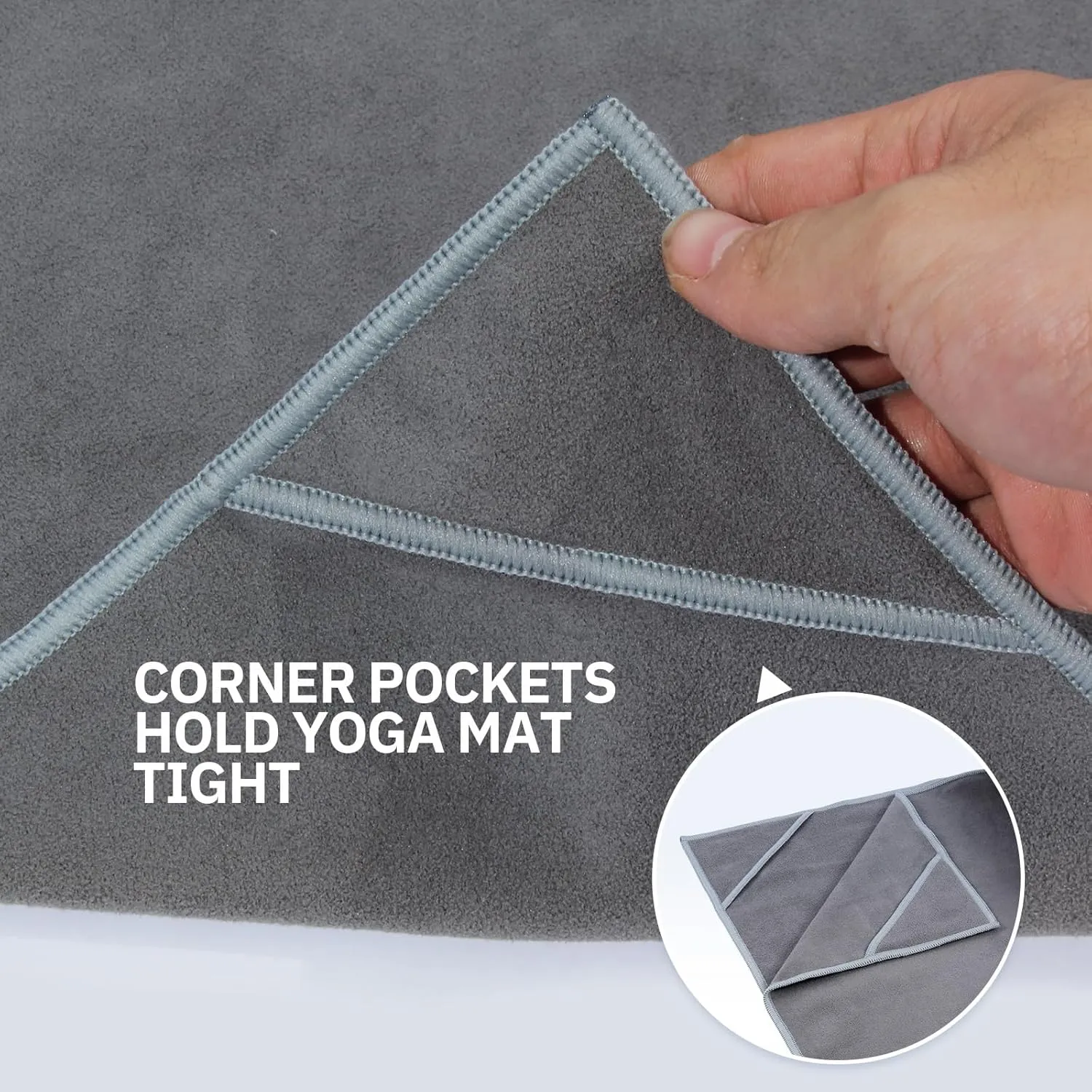 Hot Yoga Towel, Non-Slip Thicker Hot Yoga Mat Towel with Corner Pockets, 25"x72", Microfiber Sweat Absorbent, Perfect for Hot Yoga, Bikram, Pilates and Yoga Mats (Grey, 72x25 inches)