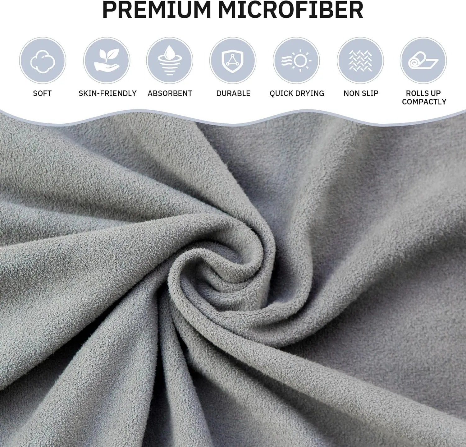 Hot Yoga Towel, Non-Slip Thicker Hot Yoga Mat Towel with Corner Pockets, 25"x72", Microfiber Sweat Absorbent, Perfect for Hot Yoga, Bikram, Pilates and Yoga Mats (Grey, 72x25 inches)