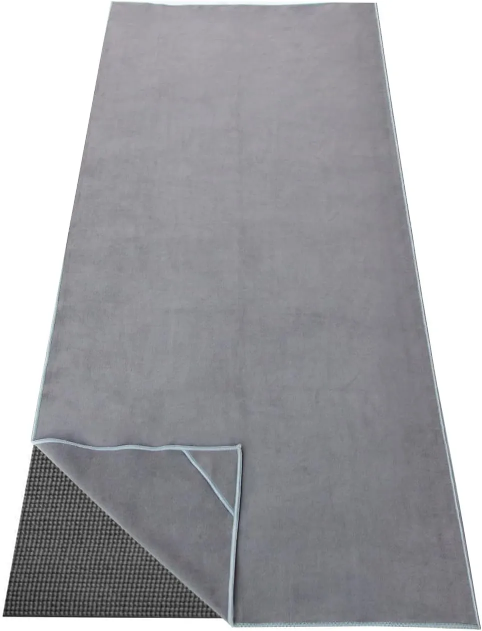 Hot Yoga Towel, Non-Slip Thicker Hot Yoga Mat Towel with Corner Pockets, 25"x72", Microfiber Sweat Absorbent, Perfect for Hot Yoga, Bikram, Pilates and Yoga Mats (Grey, 72x25 inches)