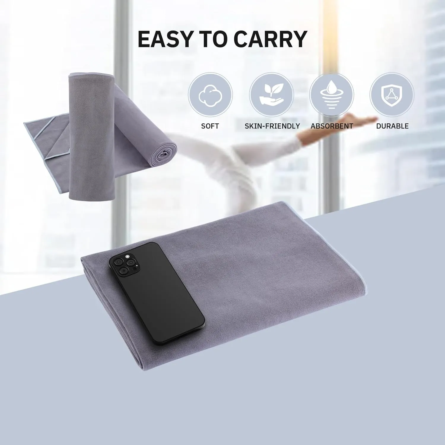 Hot Yoga Towel, Non-Slip Thicker Hot Yoga Mat Towel with Corner Pockets, 25"x72", Microfiber Sweat Absorbent, Perfect for Hot Yoga, Bikram, Pilates and Yoga Mats (Grey, 72x25 inches)