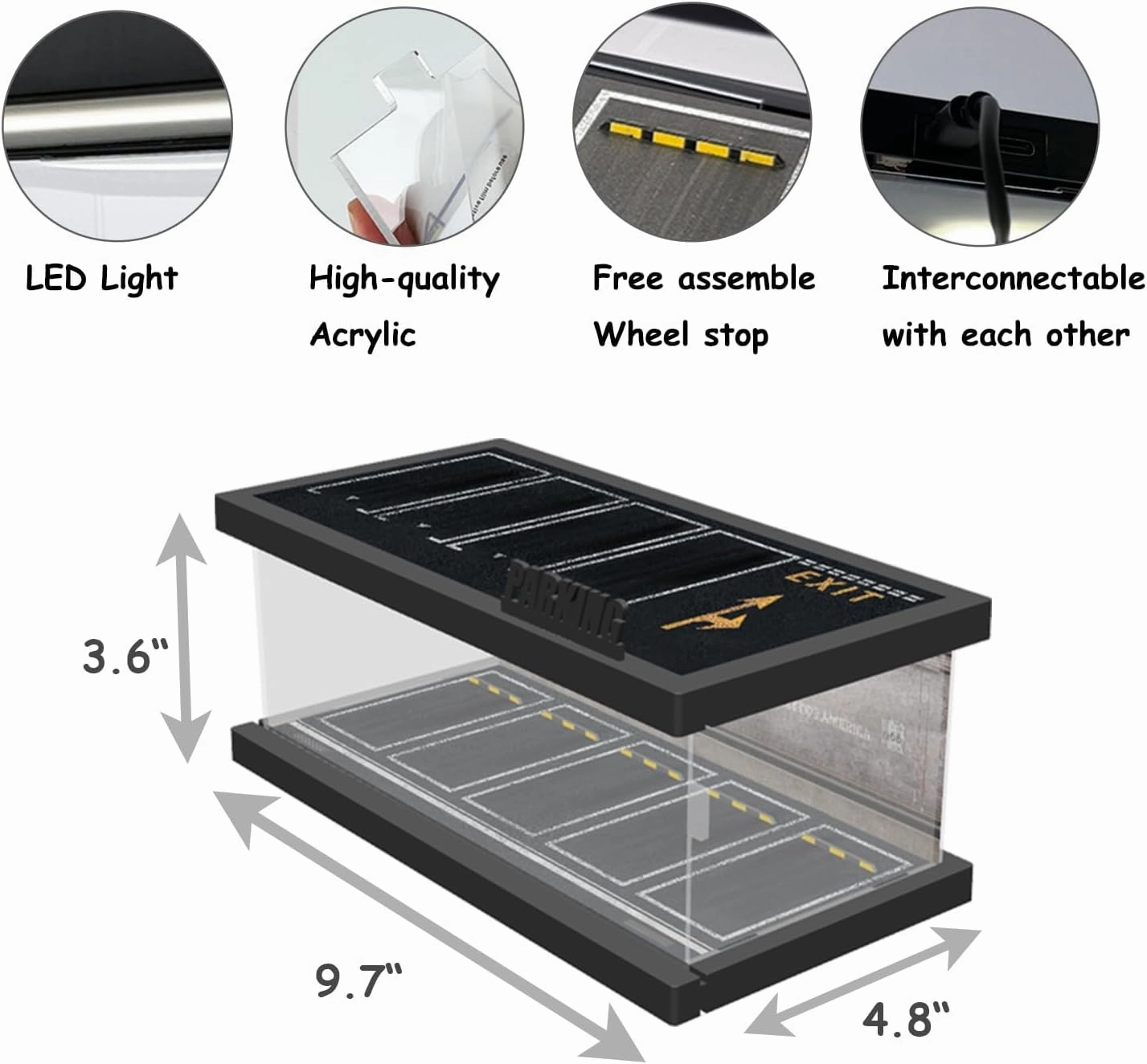 Hot Cars Wheels Display Case - 1/64 Scale Die-cast Model Car Display Case with LED Light and Acrylic Cover, Hot Diecast Wheels Parking Garage Dioramas with 9 Parking Spaces (JP Theater)