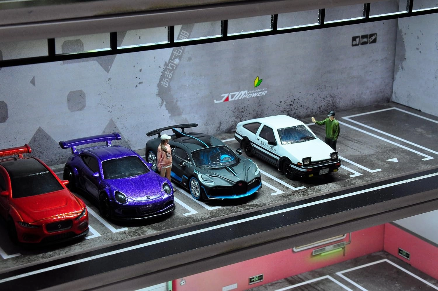 Hot Diecast Wheels Display Case - 1/64 Scale Model Car Display Case with LED Light and Acrylic Cover, Hot Diecast Wheels Parking Garage Dioramas with 6 Parking Spaces (1/64-6P86)