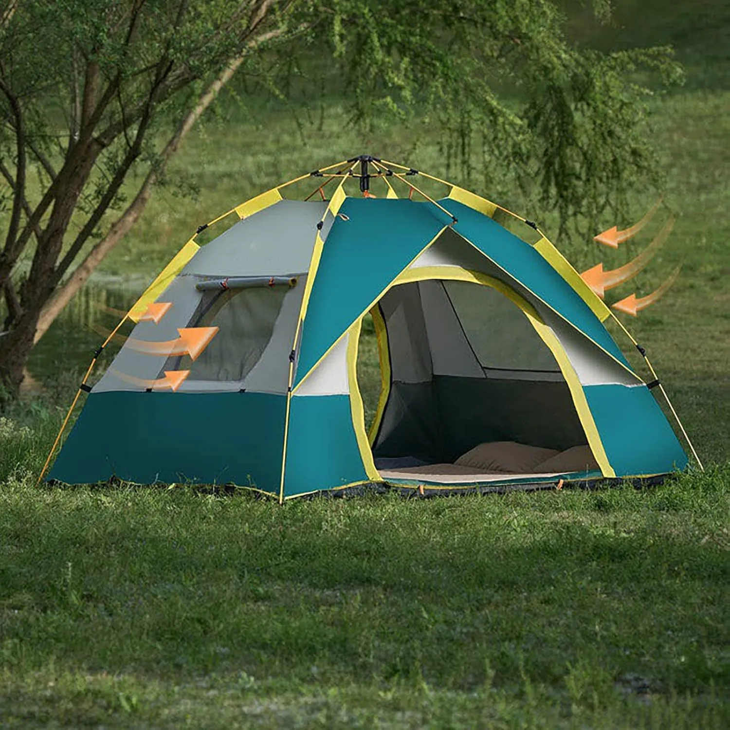 HUHJYUGE 2/4 Person Tent Water Resistant, Instant Pop Up Tent for Camping Weatherproof, Easy Setup Beach Tent Sun Shelter, Ventilated Mesh Windows, for Backpacking, Hiking (A 2 Person)