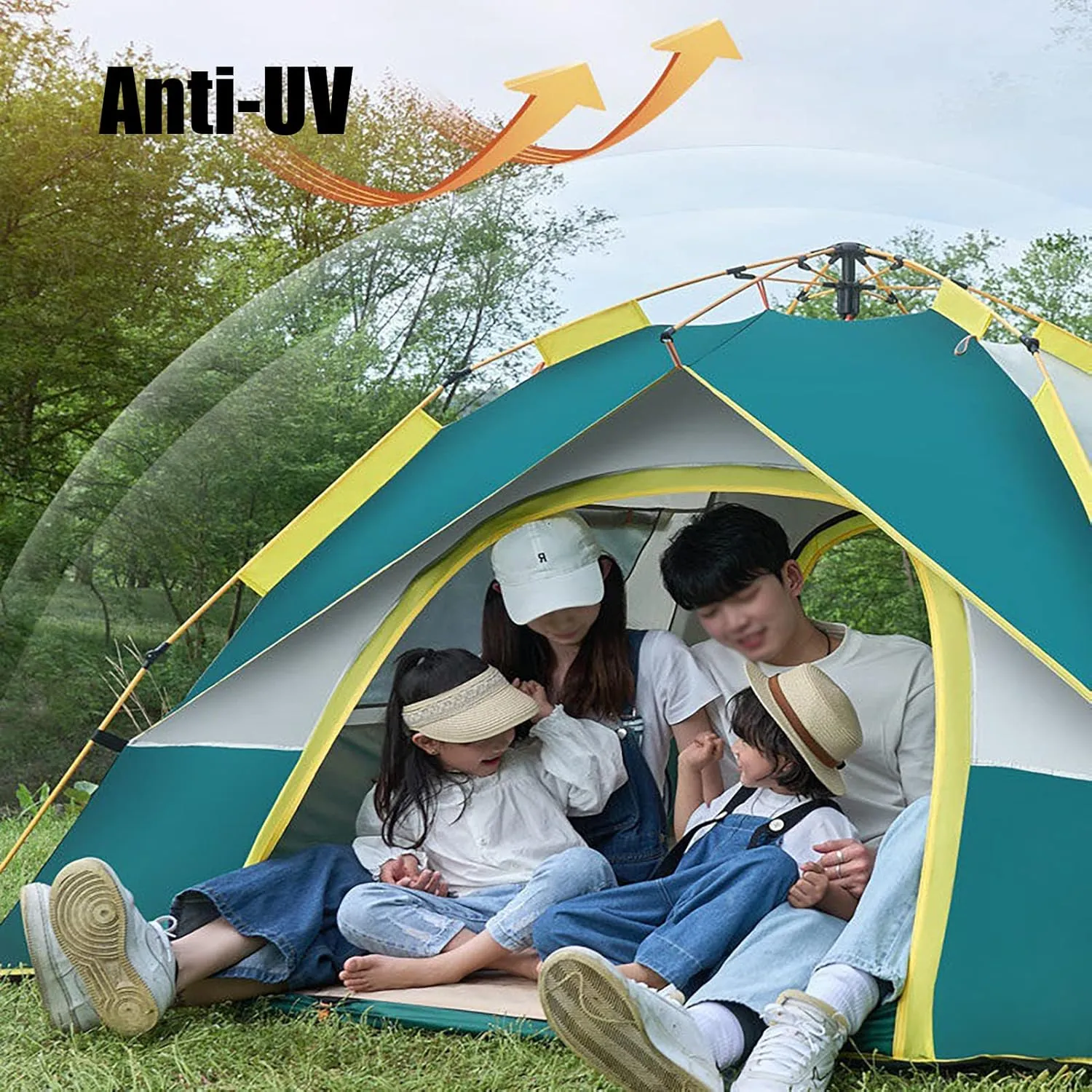 HUHJYUGE 2/4 Person Tent Water Resistant, Instant Pop Up Tent for Camping Weatherproof, Easy Setup Beach Tent Sun Shelter, Ventilated Mesh Windows, for Backpacking, Hiking (A 2 Person)