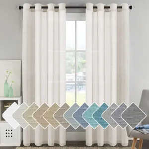 H.VERSAILTEX Curtains 96 inches Long Linen Curtains/Natural Linen Blended Sheer Curtain/Panels/Drapes for Living Room, Home Decorative Privacy Window Treatment Nickel Grommets, Natural