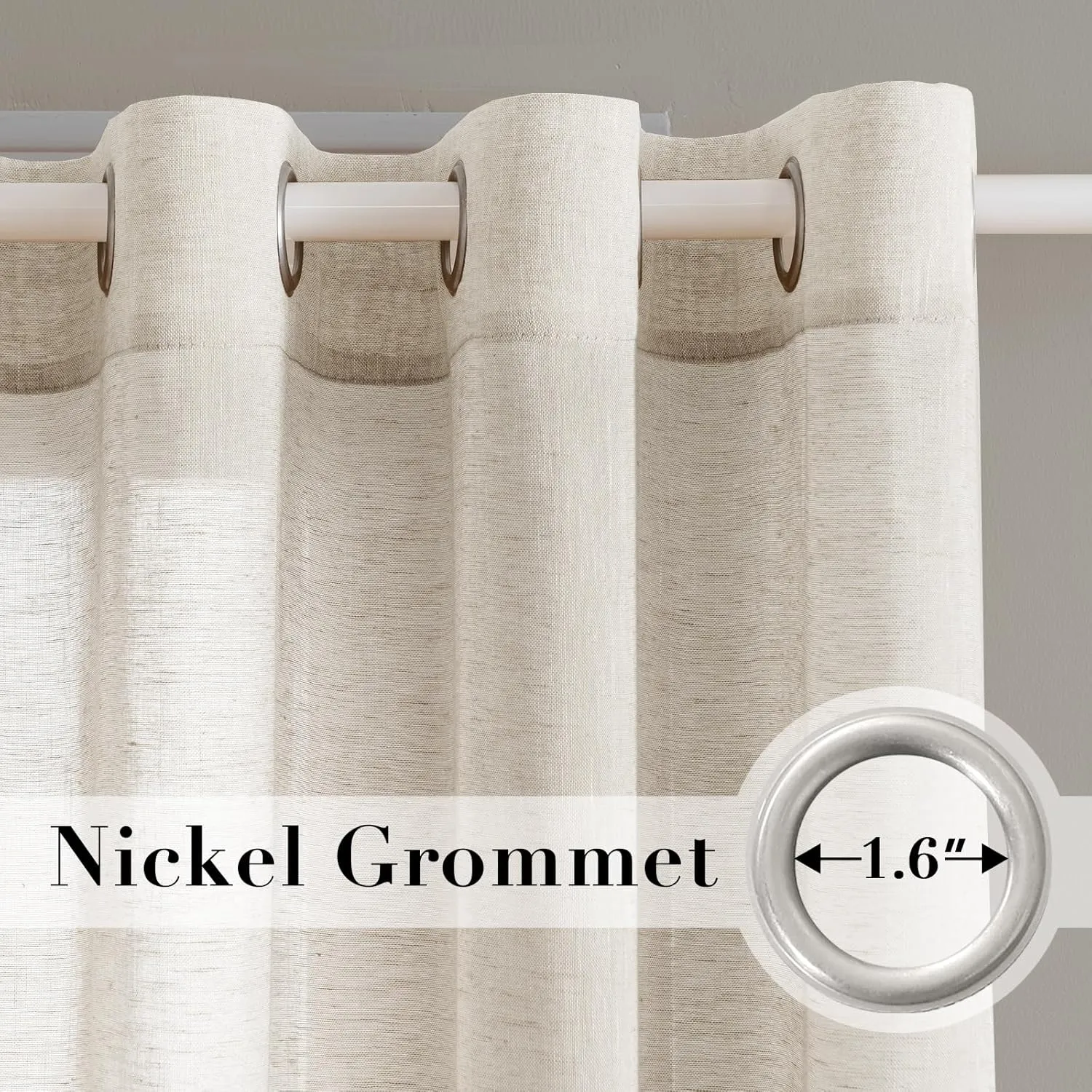 H.VERSAILTEX Curtains 96 inches Long Linen Curtains/Natural Linen Blended Sheer Curtain/Panels/Drapes for Living Room, Home Decorative Privacy Window Treatment Nickel Grommets, Natural