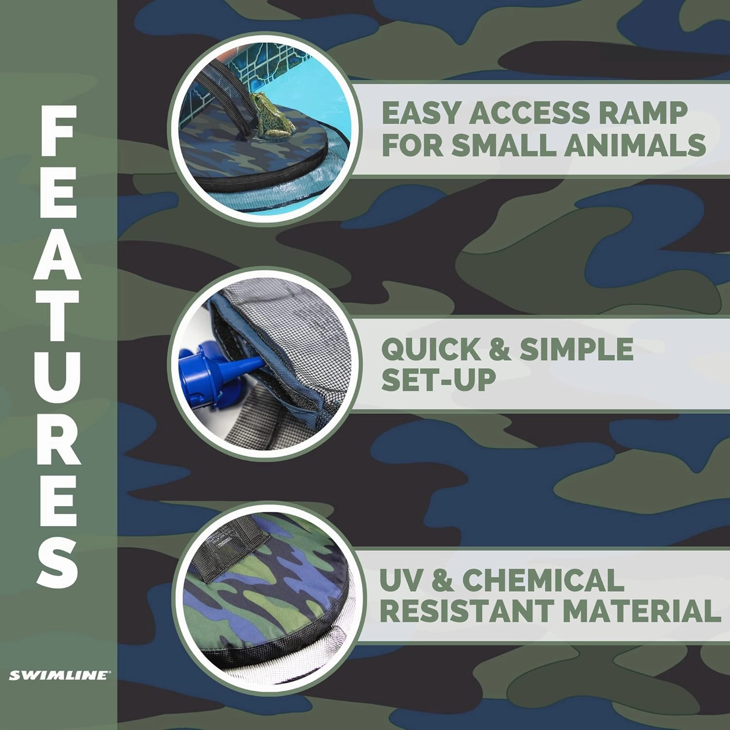 HYDROTOOLS by SWIMLINE Original 70201 FrogLog CAMO Animal Saving Escape Ramp for Pools & Spas | for All Small Animals Entering The Pool | Heavy Duty Material & Long Lasting | Reduces Pool Maintenance
