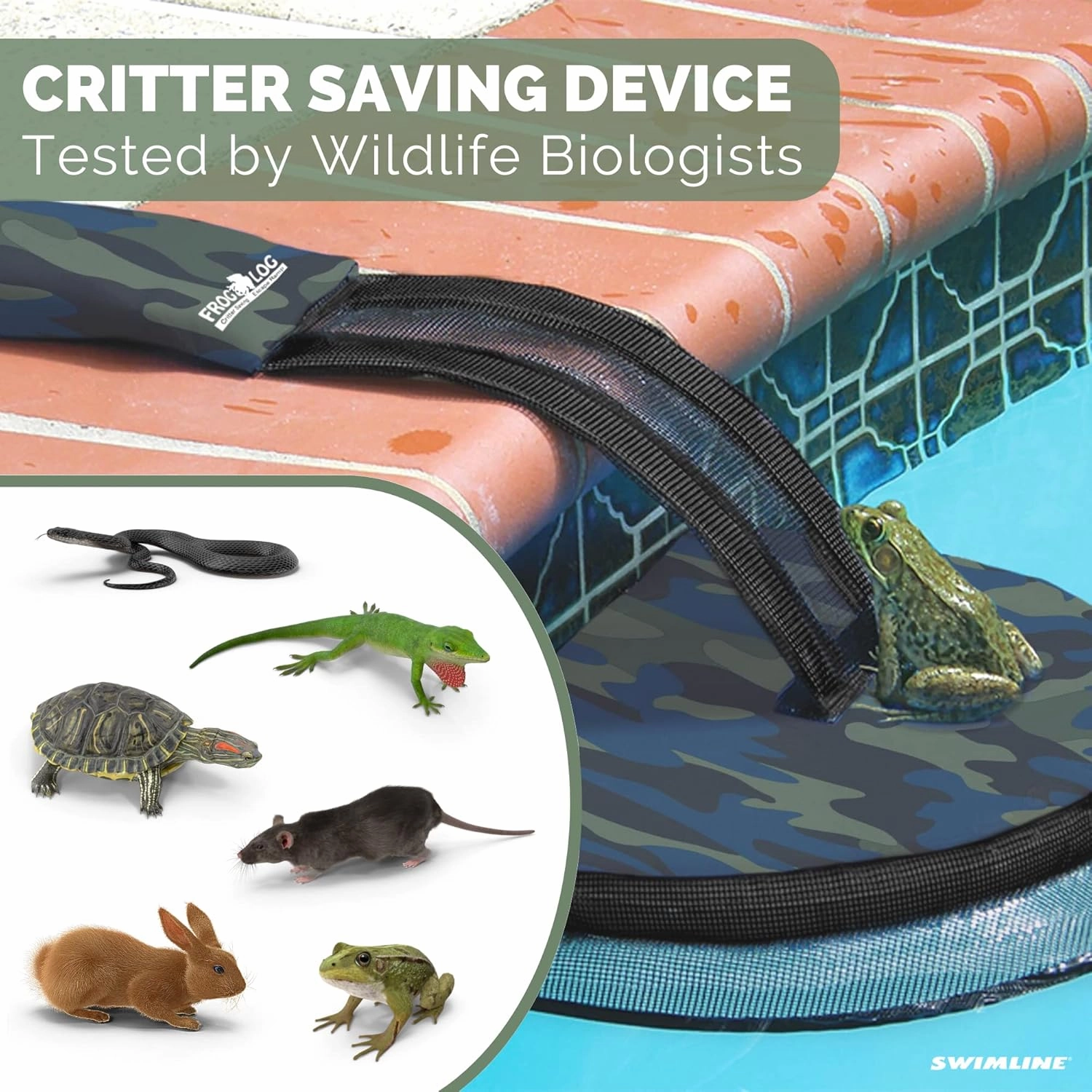 HYDROTOOLS by SWIMLINE Original 70201 FrogLog CAMO Animal Saving Escape Ramp for Pools & Spas | for All Small Animals Entering The Pool | Heavy Duty Material & Long Lasting | Reduces Pool Maintenance