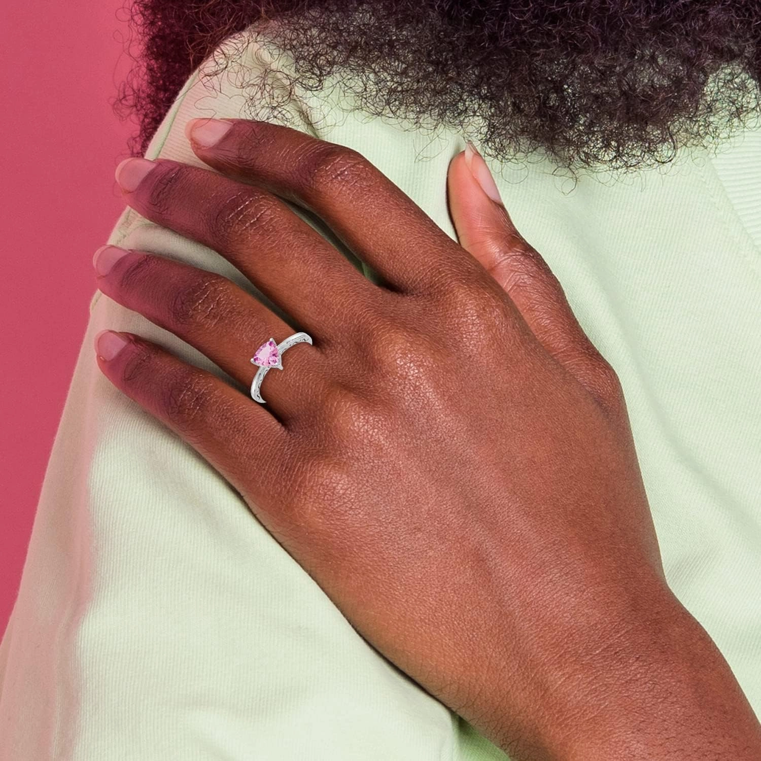 IceCarats 10K Solid White Gold Created Pink Sapphire Solitaire Stacking Ring October Birthstone Jewelry