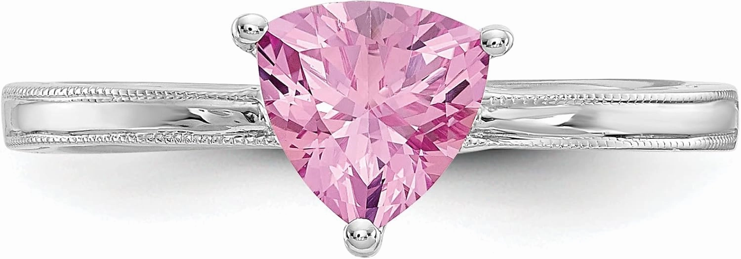 IceCarats 10K Solid White Gold Created Pink Sapphire Solitaire Stacking Ring October Birthstone Jewelry