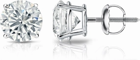 IGI Certified 18k White Gold Round Diamond Stud Earrings 4-Prong Basket (3/4 cttw, H-I, I2-I3) SB