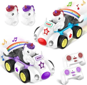 imagifun Remote Control Car for Toddler, 2 Pack Radio Control Cartoon Toys for Kids, 2.4 GHz Rechargeable RC Cars for Toddler,Toys for Ages 3 , RC Cars with LED Lights & Music, Yard Games, for Girl