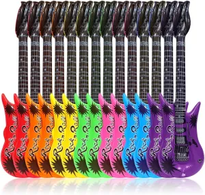 Inflate Rock Star Guitar Toy Musical Instruments Toys Children Party Favor, 14 Pack 7 Colors 34'' Blow up Guitars For 80s 90s Party Birthday Halloween Carnival Water Beach Pool Play Photo Booth Props