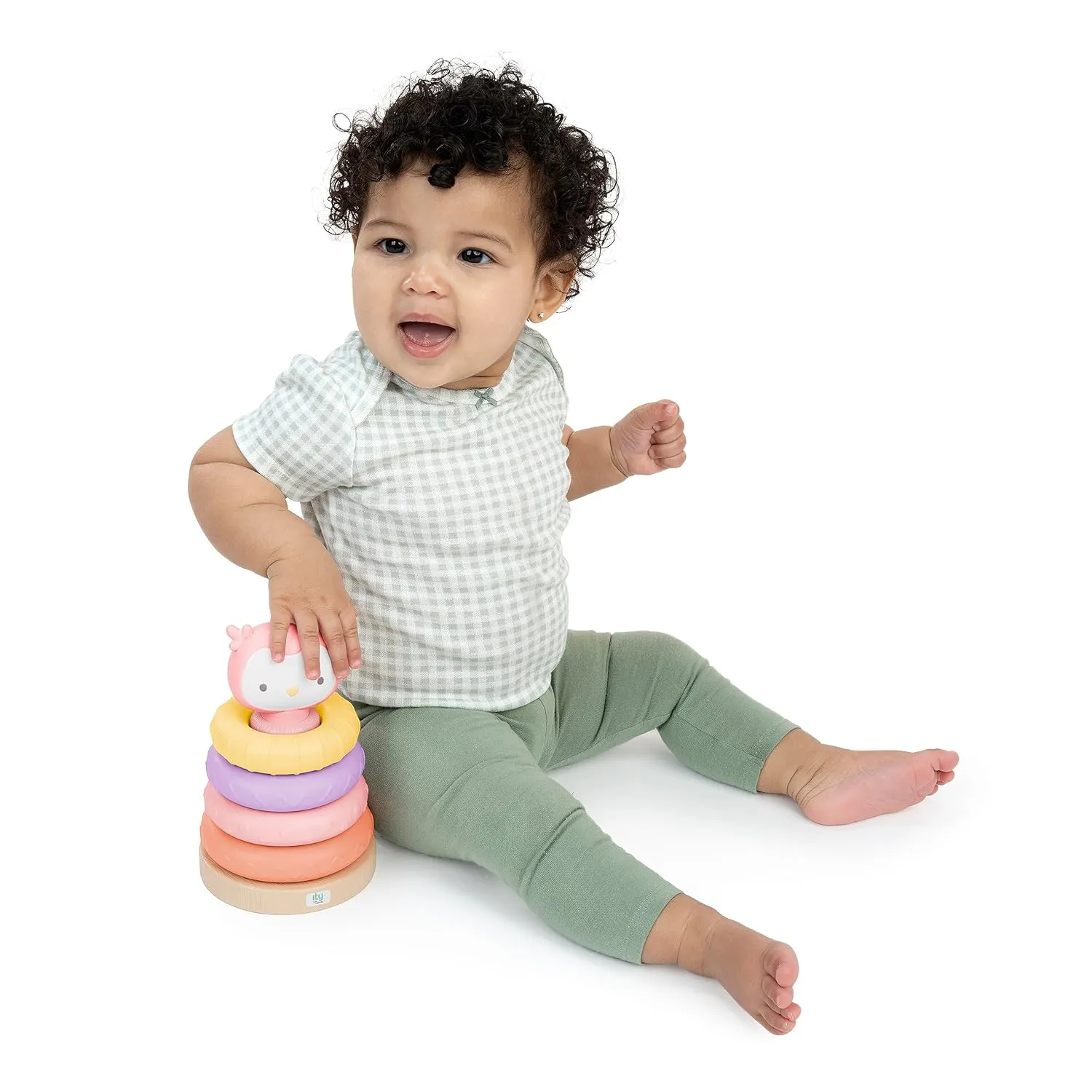 Ingenuity ity Cutie Stacks, 4 BPA-Free Rings, Faux Wood Stand, Owl Topper, Unisex, for Ages 6 Months and Up - Nally (Pack of 2)
