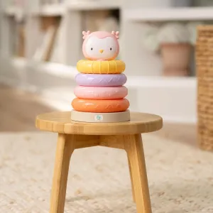 Ingenuity ity Cutie Stacks, 4 BPA-Free Rings, Faux Wood Stand, Owl Topper, Unisex, for Ages 6 Months and Up - Nally (Pack of 2)