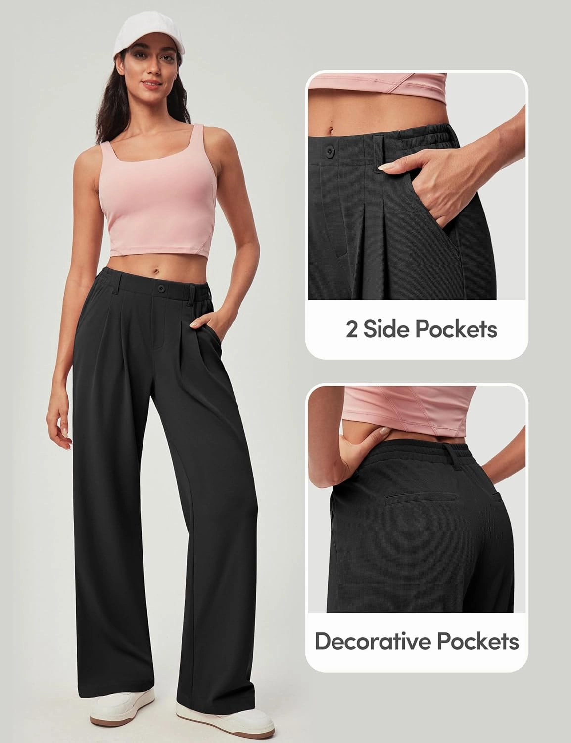 IUGA Wide Leg Stretchy Work Pants Pull on Business Casual Pants for Women High Waisted Slacks, 26''/28'' Dress Pants