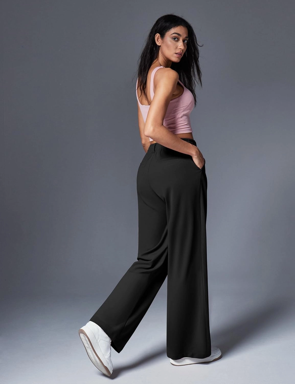 IUGA Wide Leg Stretchy Work Pants Pull on Business Casual Pants for Women High Waisted Slacks, 26''/28'' Dress Pants