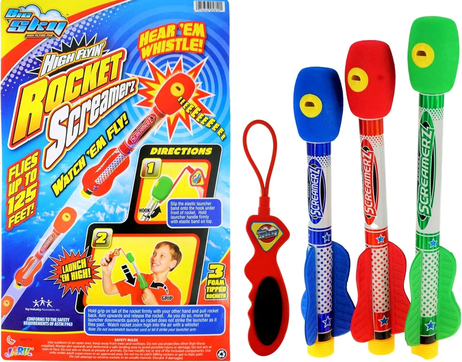 JA-RU Whistling Rocket Launcher for Kids w/Rubber Band Slingshot (2 Pack, 6 Rockets) Flying Foam Rocket Launcher Toy. Kids Outdoor Toys. Goodie Bag Stuffers. 5810-2p