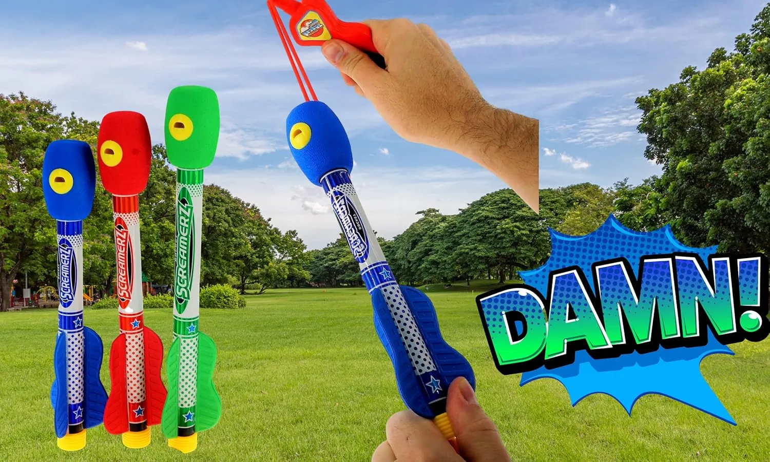 JA-RU Whistling Rocket Launcher for Kids w/Rubber Band Slingshot (2 Pack, 6 Rockets) Flying Foam Rocket Launcher Toy. Kids Outdoor Toys. Goodie Bag Stuffers. 5810-2p