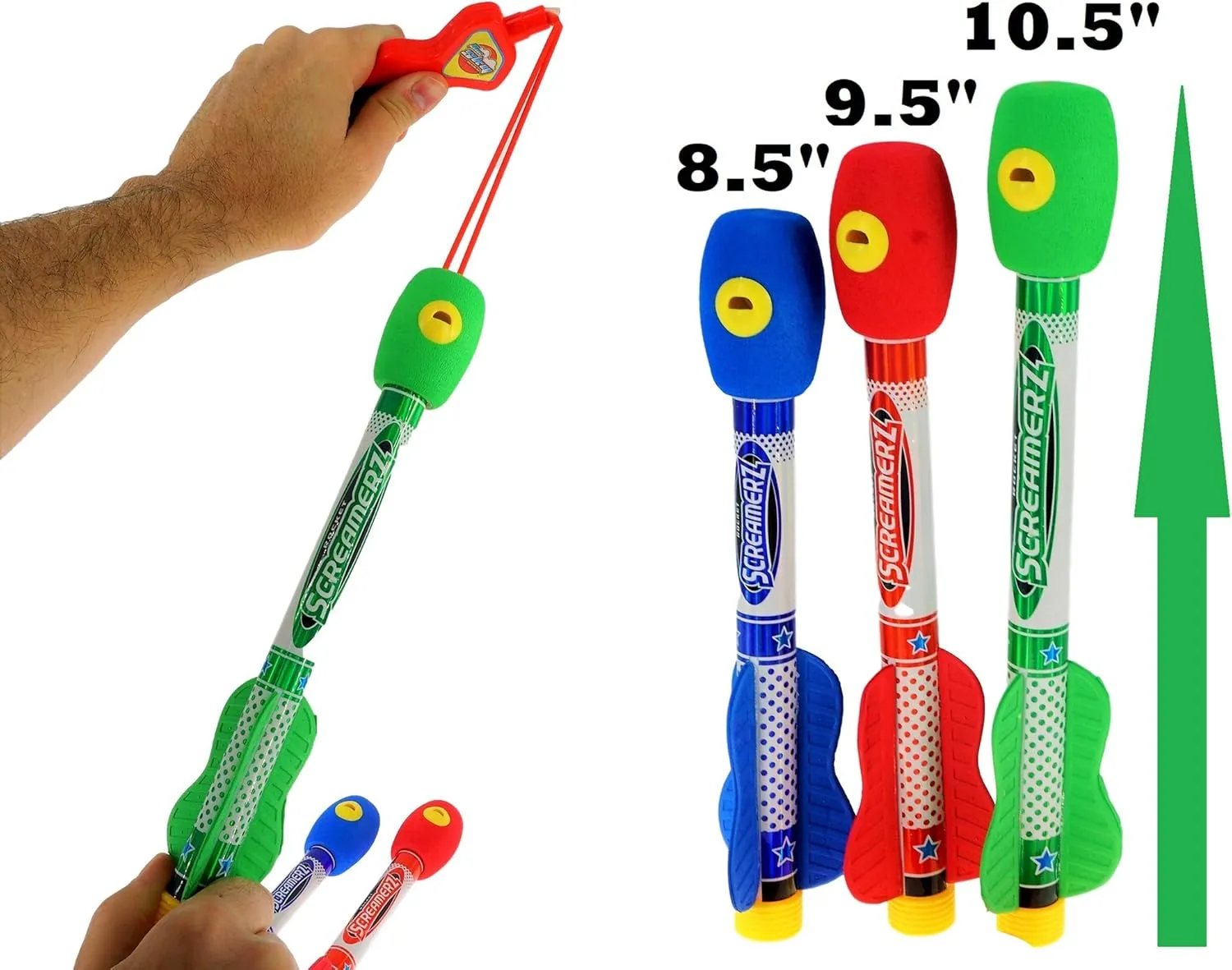 JA-RU Whistling Rocket Launcher for Kids w/Rubber Band Slingshot (2 Pack, 6 Rockets) Flying Foam Rocket Launcher Toy. Kids Outdoor Toys. Goodie Bag Stuffers. 5810-2p