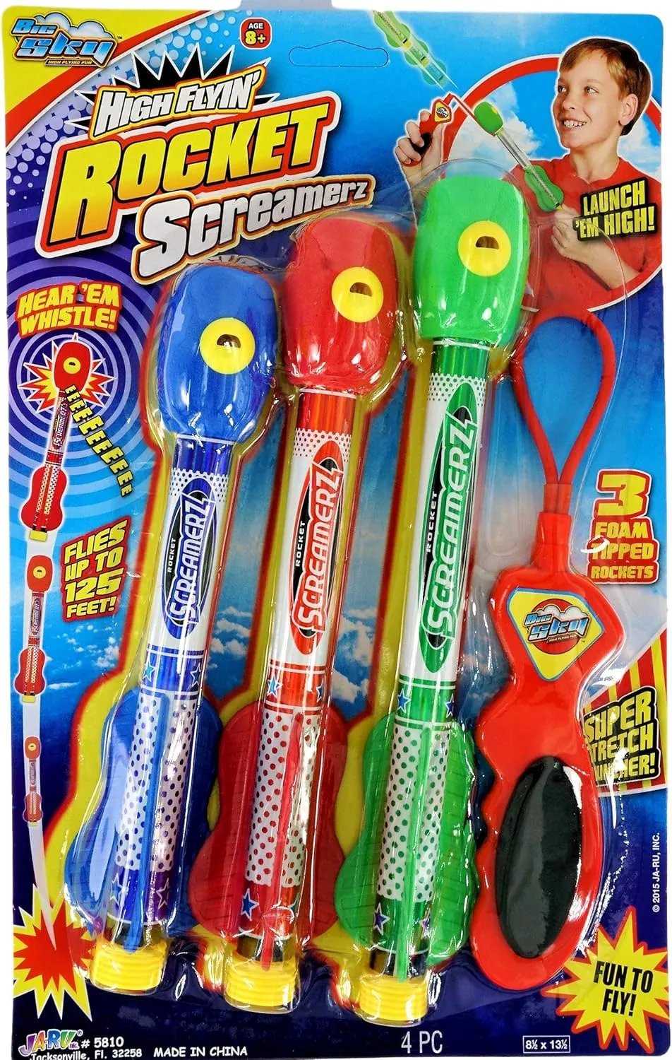 JA-RU Whistling Rocket Launcher for Kids w/Rubber Band Slingshot (2 Pack, 6 Rockets) Flying Foam Rocket Launcher Toy. Kids Outdoor Toys. Goodie Bag Stuffers. 5810-2p