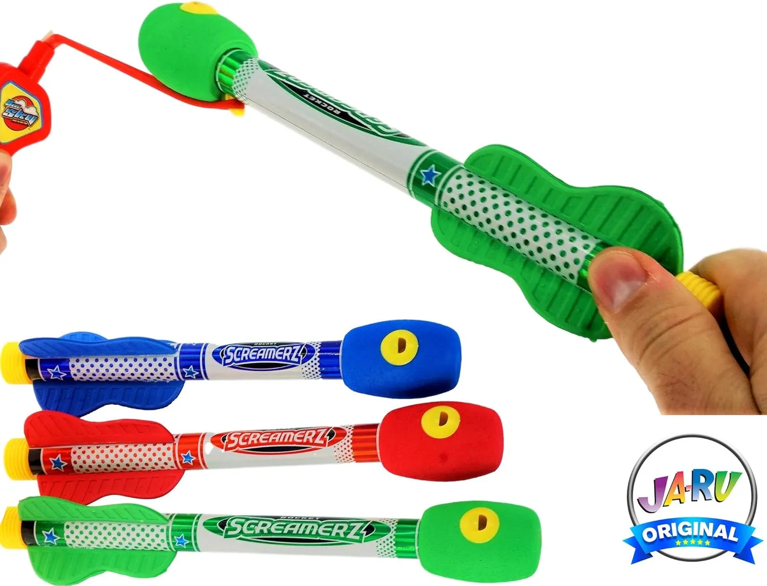 JA-RU Whistling Rocket Launcher for Kids w/Rubber Band Slingshot (2 Pack, 6 Rockets) Flying Foam Rocket Launcher Toy. Kids Outdoor Toys. Goodie Bag Stuffers. 5810-2p